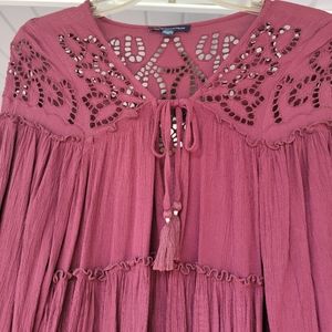 American Eagle medium maroon embroider lace peasant prairie sheath mini dress